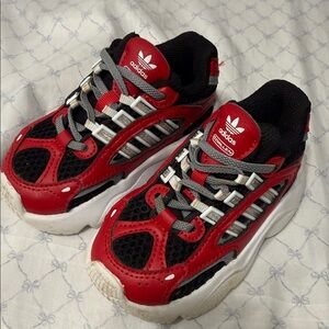 Adidas Kids Red and Black Mesh Sneakers